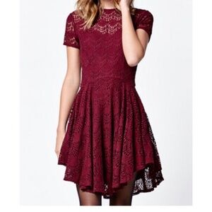 Kendall & Kylie Maroon / Burgundy Lace Fit & Flare Dress Size XS
